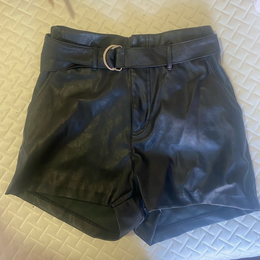 Belted Leather Shorts